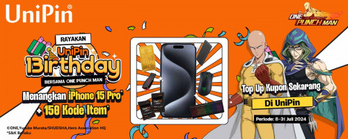 Meriahkan UniPin 13irthday bersama One Punch Man – Top Up Kupon & Raih Kode Item s.d iPhone 15 Pro